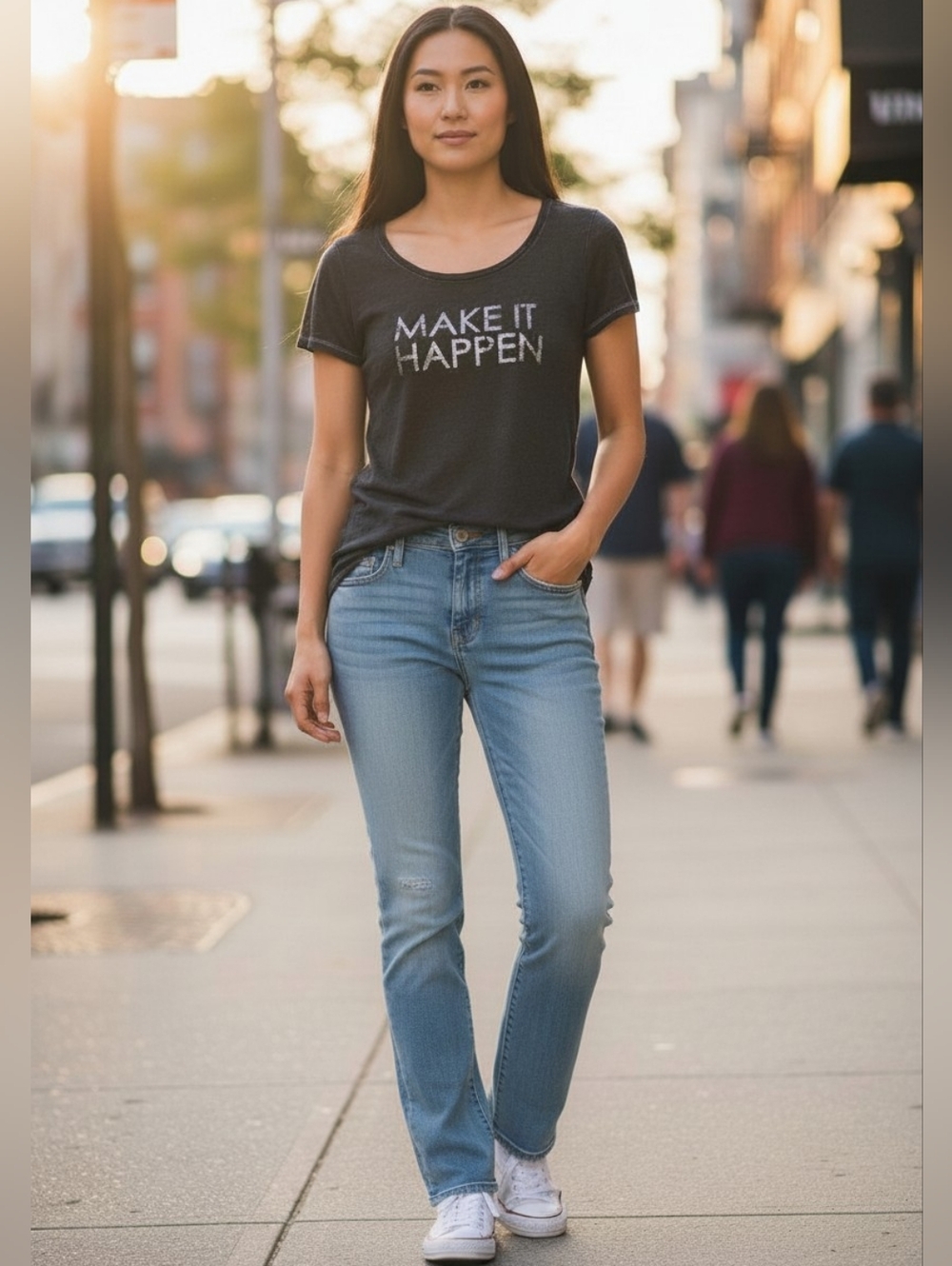 Express Charcoal Black 'Make It Happen' Short Sleeve Graphic Tee